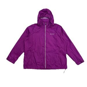 Columbia Purple Hooded Rain Jacket Zip Water Resistant Windbreaker Womens‎ 2X
